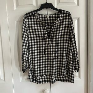 Buffalo Print Blouse Tie Up Front Embroidered Details